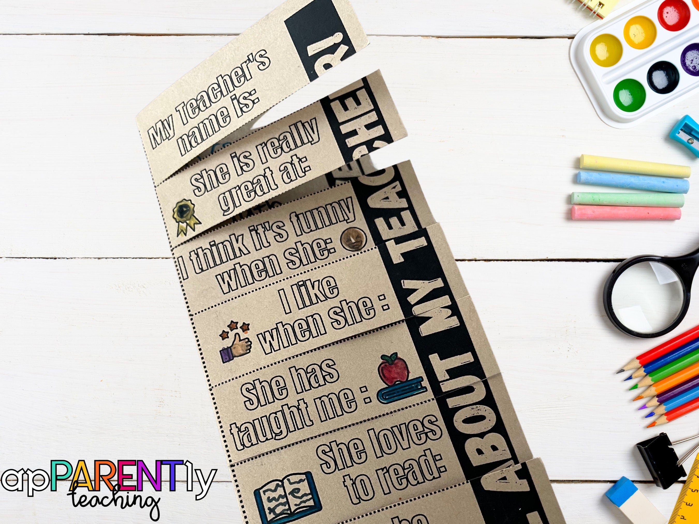 Teacher appreciation printable flap book, easy teacher appreciation gift